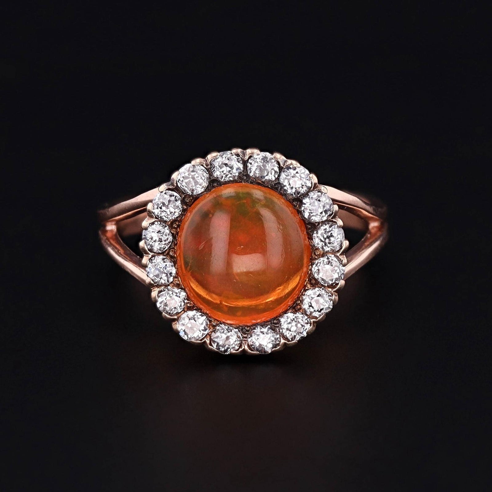 Antique Fire Opal and Diamond Conversion Ring of 14k Gold - Trademark Antiques
