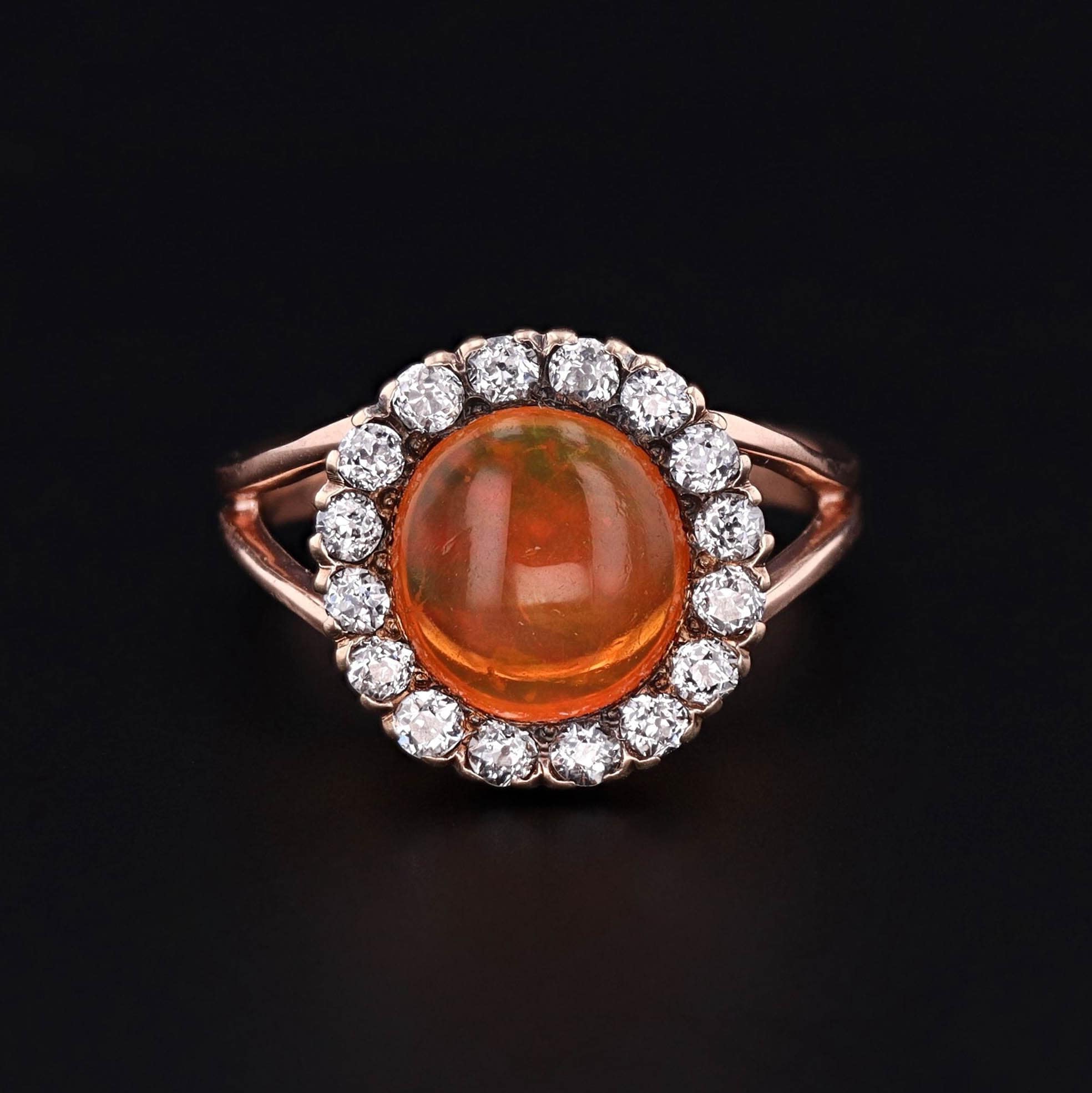 Antique Fire Opal and Diamond Conversion Ring of 14k Gold - Trademark Antiques