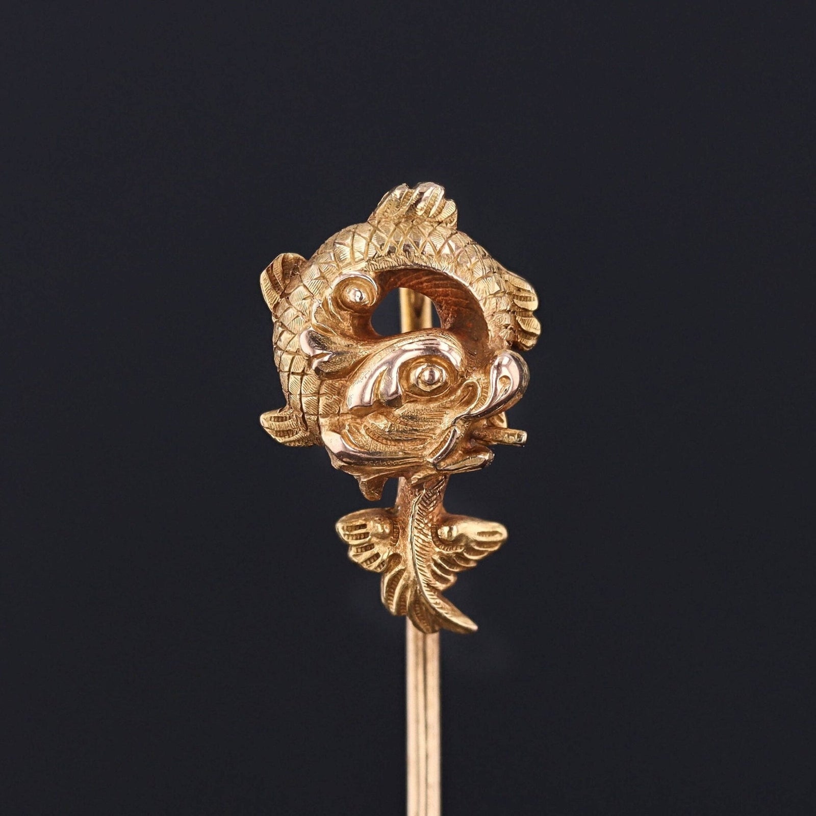 Antique Fish Stickpin | Gold Fish Pin - Trademark Antiques