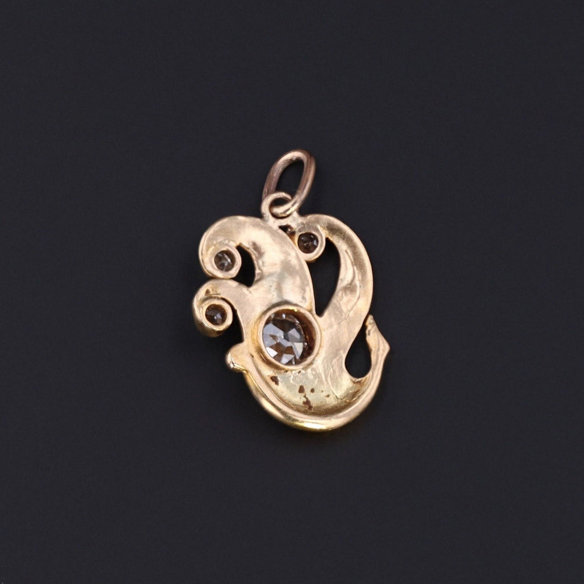 Antique Flame Charm | 14k Gold Flame With Diamonds - Trademark Antiques