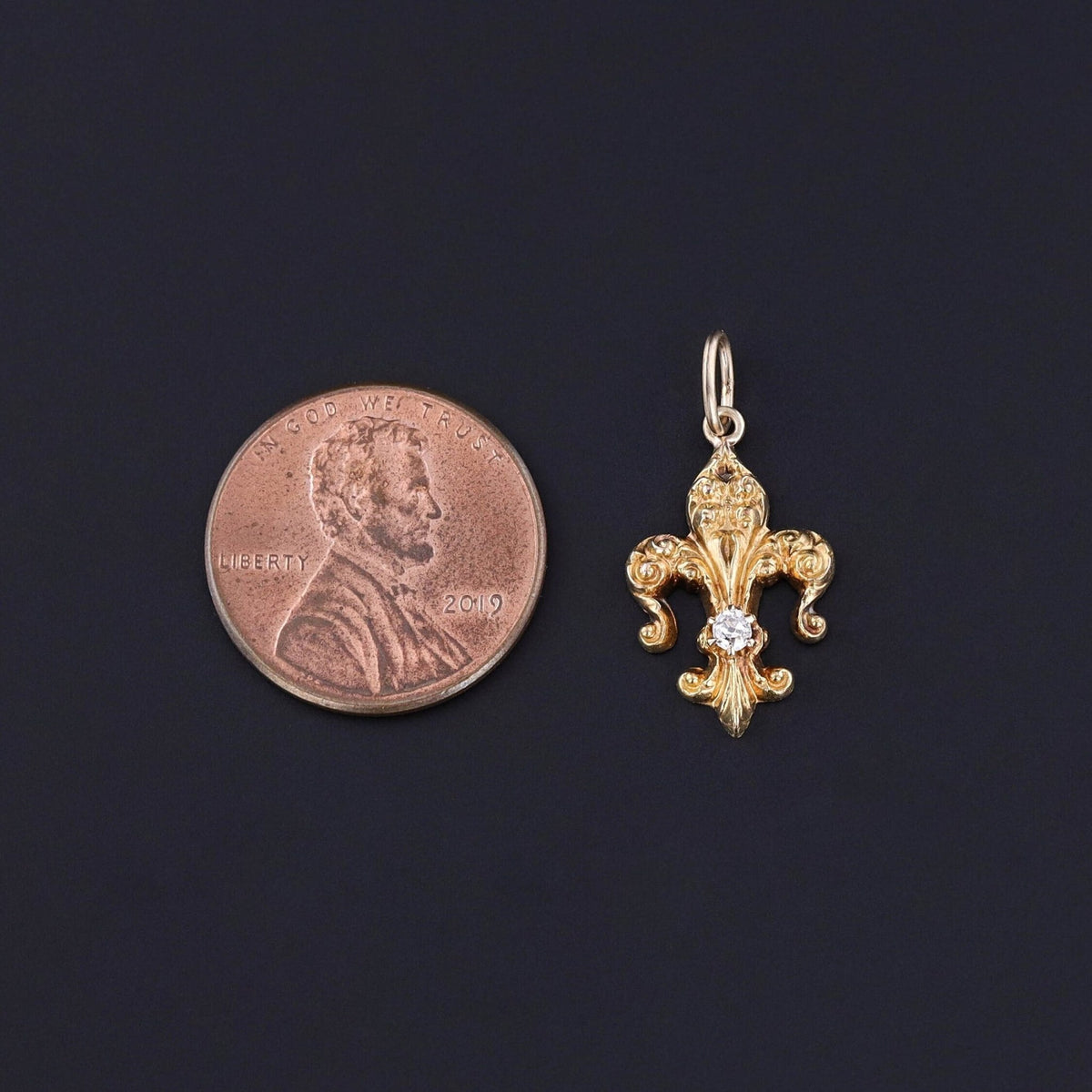 Antique Fleur de Lis Charm of 14k Gold - Trademark Antiques