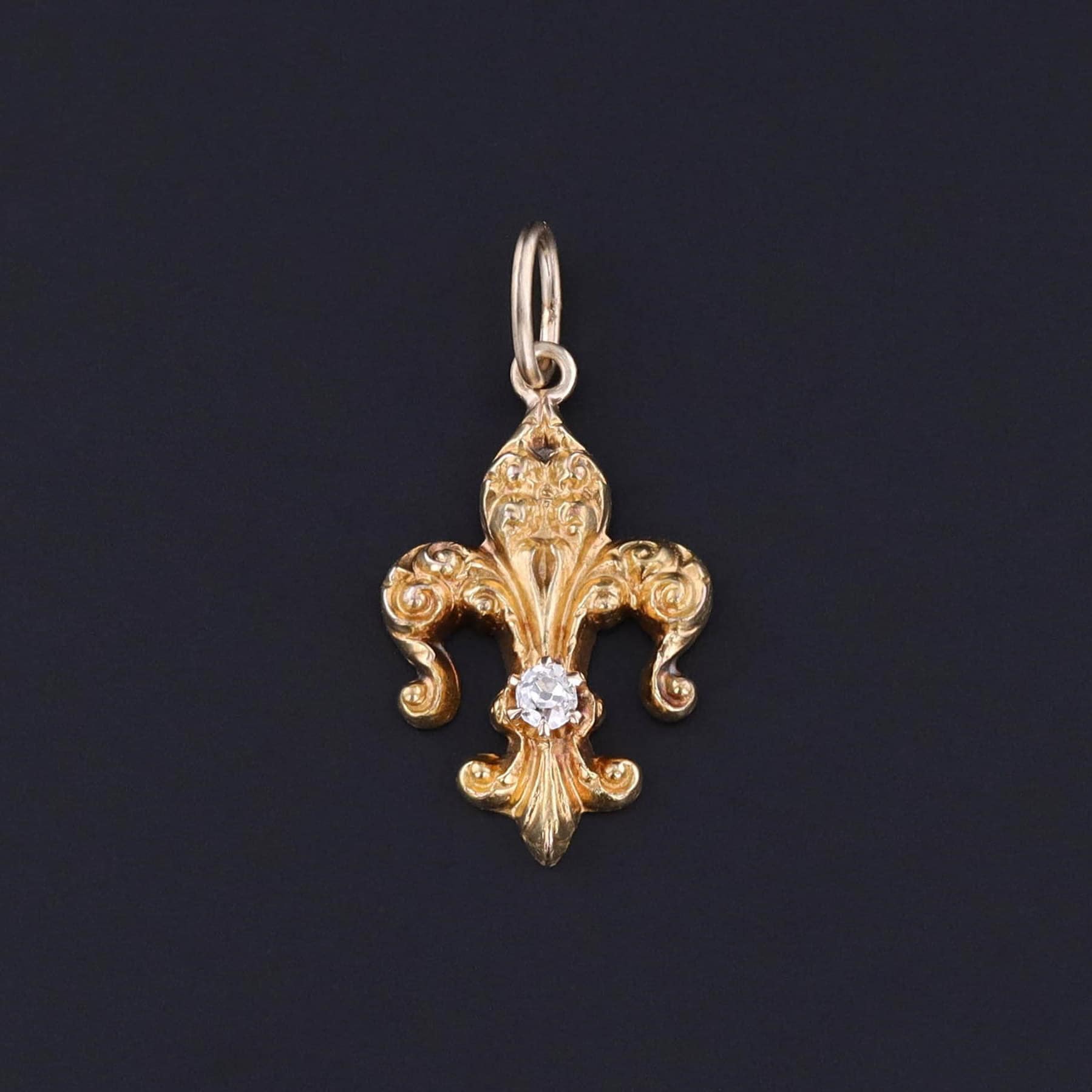Antique Fleur de Lis Charm of 14k Gold - Trademark Antiques