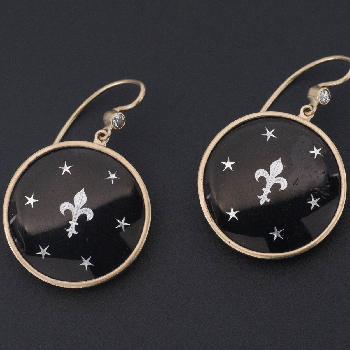 Antique Fleur de Lis Conversion Earrings of 14k Gold - Trademark Antiques