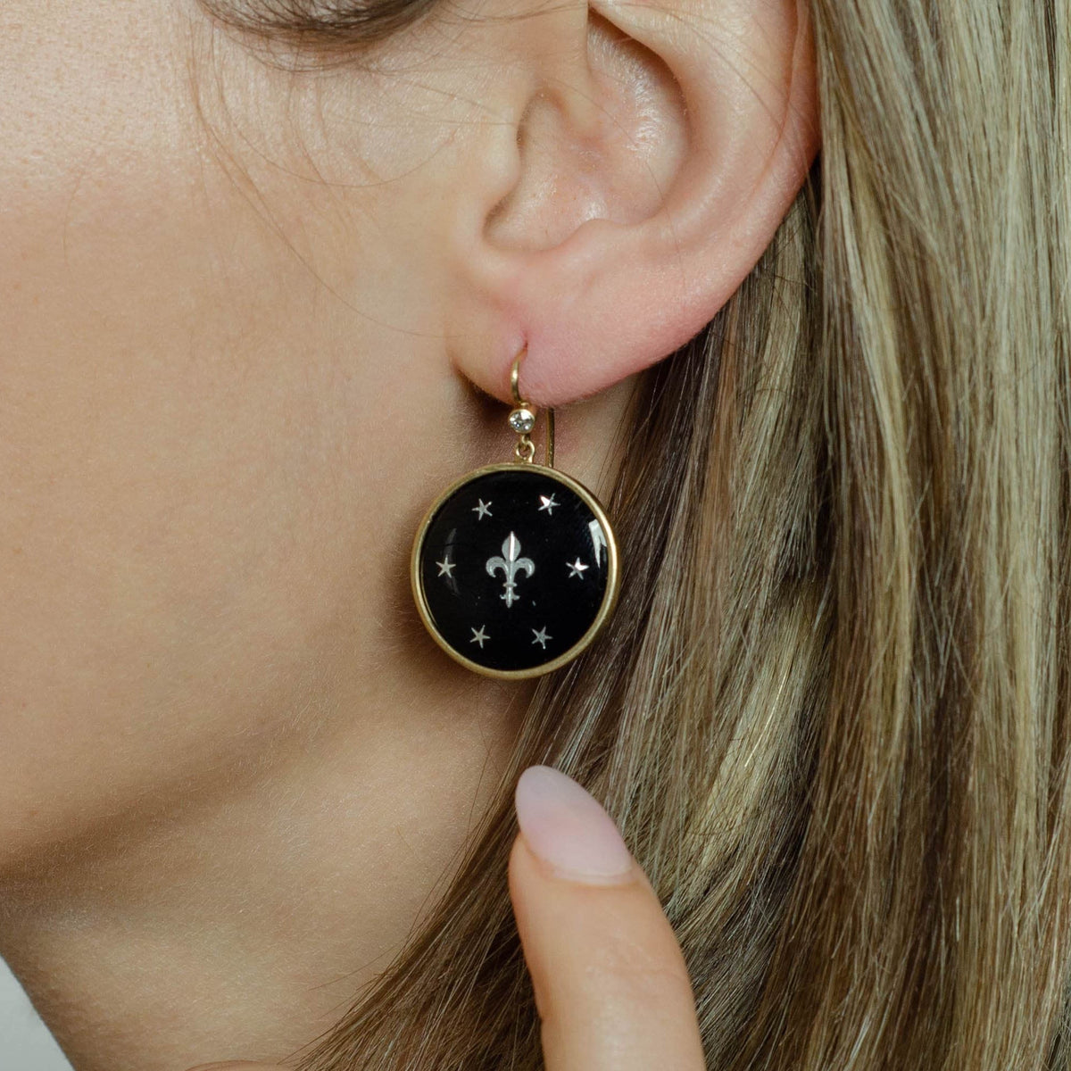 Antique Fleur de Lis Conversion Earrings of 14k Gold - Trademark Antiques