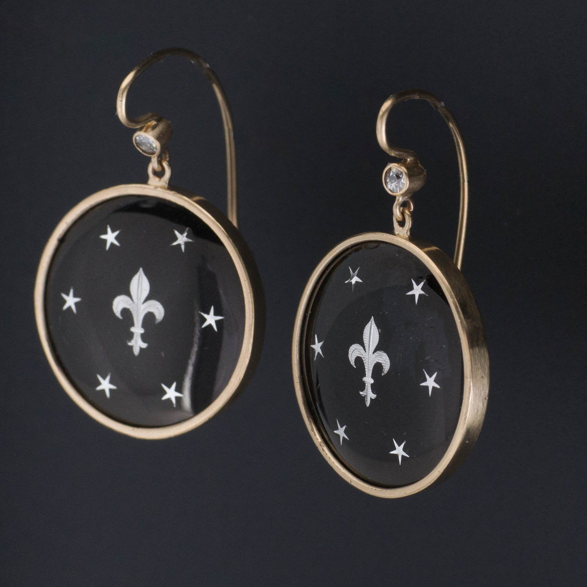 Antique Fleur de Lis Conversion Earrings of 14k Gold - Trademark Antiques