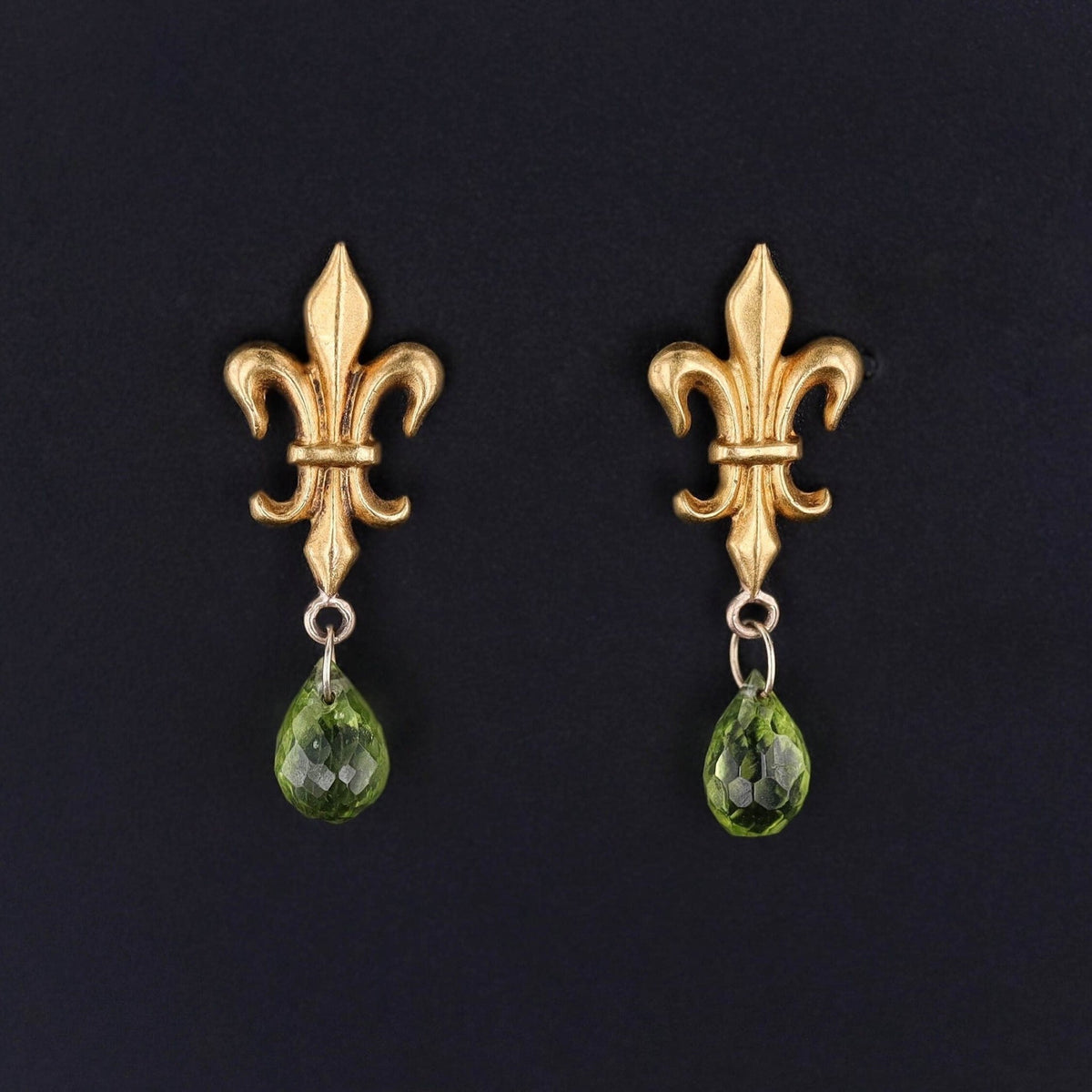 Antique Fleur de Lis Conversion Earrings of 14k Gold - Trademark Antiques