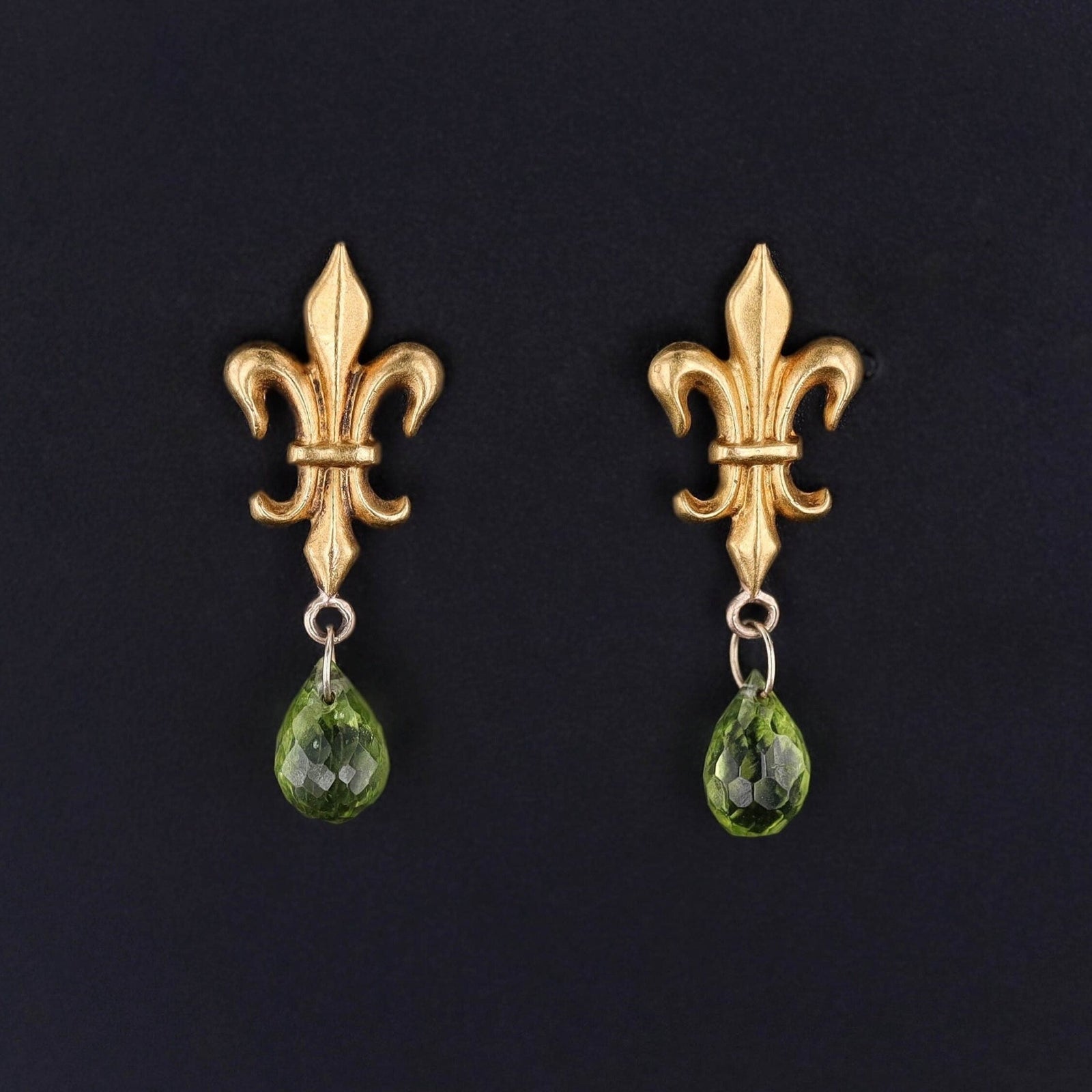 Antique Fleur de Lis Conversion Earrings of 14k Gold - Trademark Antiques