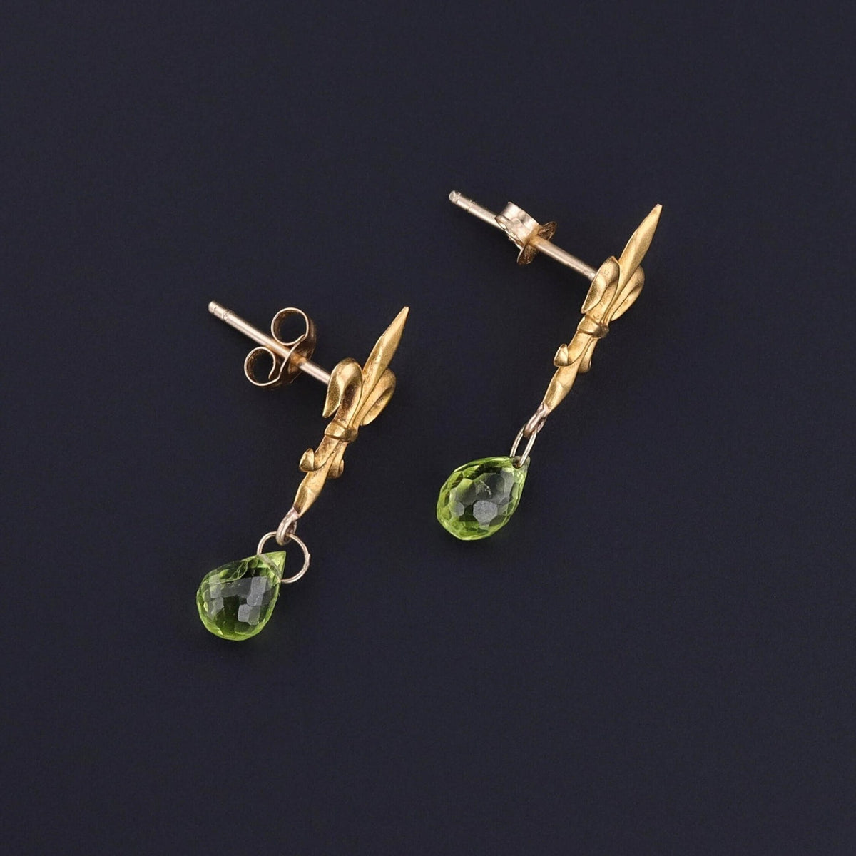 Antique Fleur de Lis Conversion Earrings of 14k Gold - Trademark Antiques