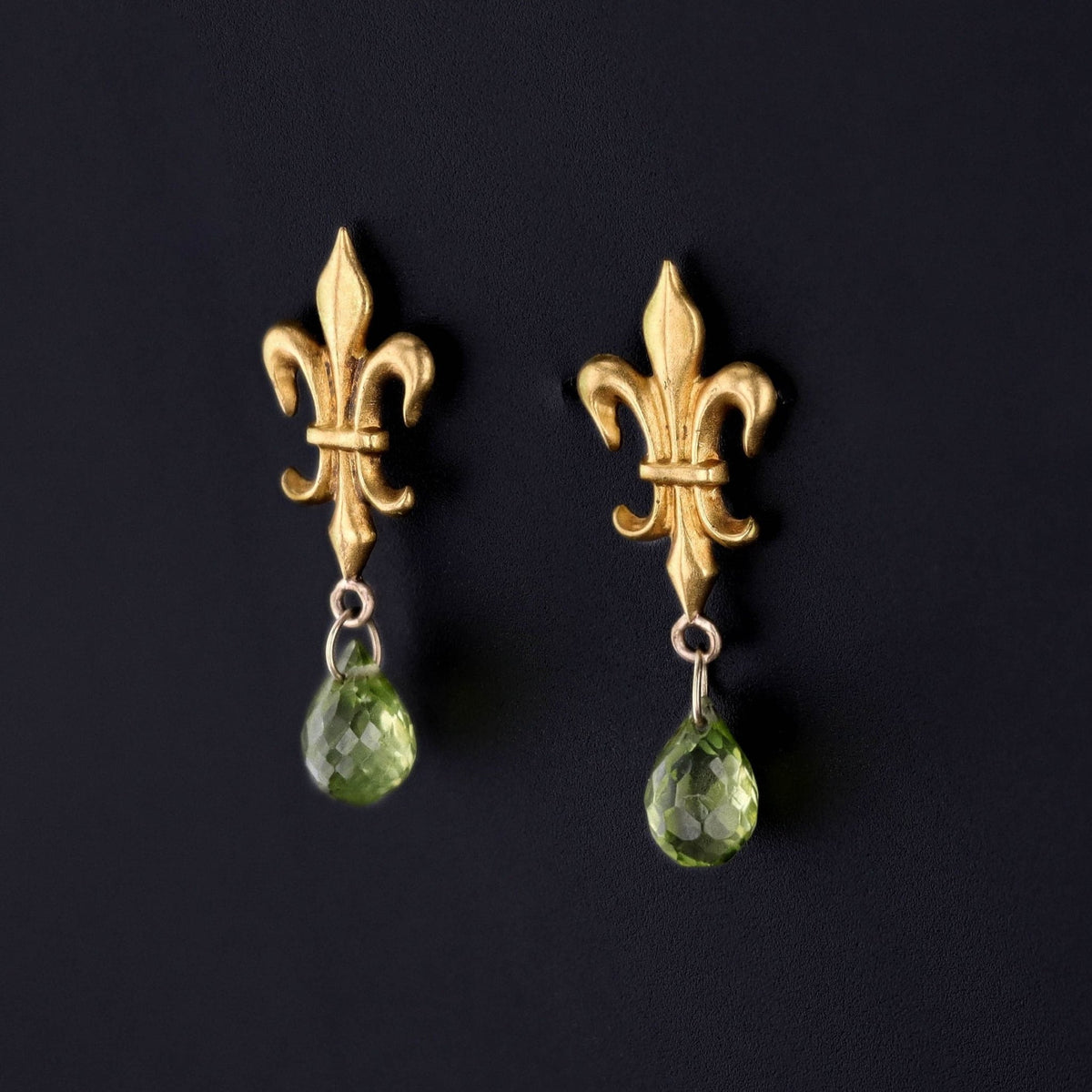 Antique Fleur de Lis Conversion Earrings of 14k Gold - Trademark Antiques
