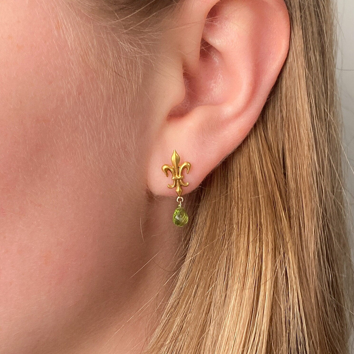 Antique Fleur de Lis Conversion Earrings of 14k Gold - Trademark Antiques