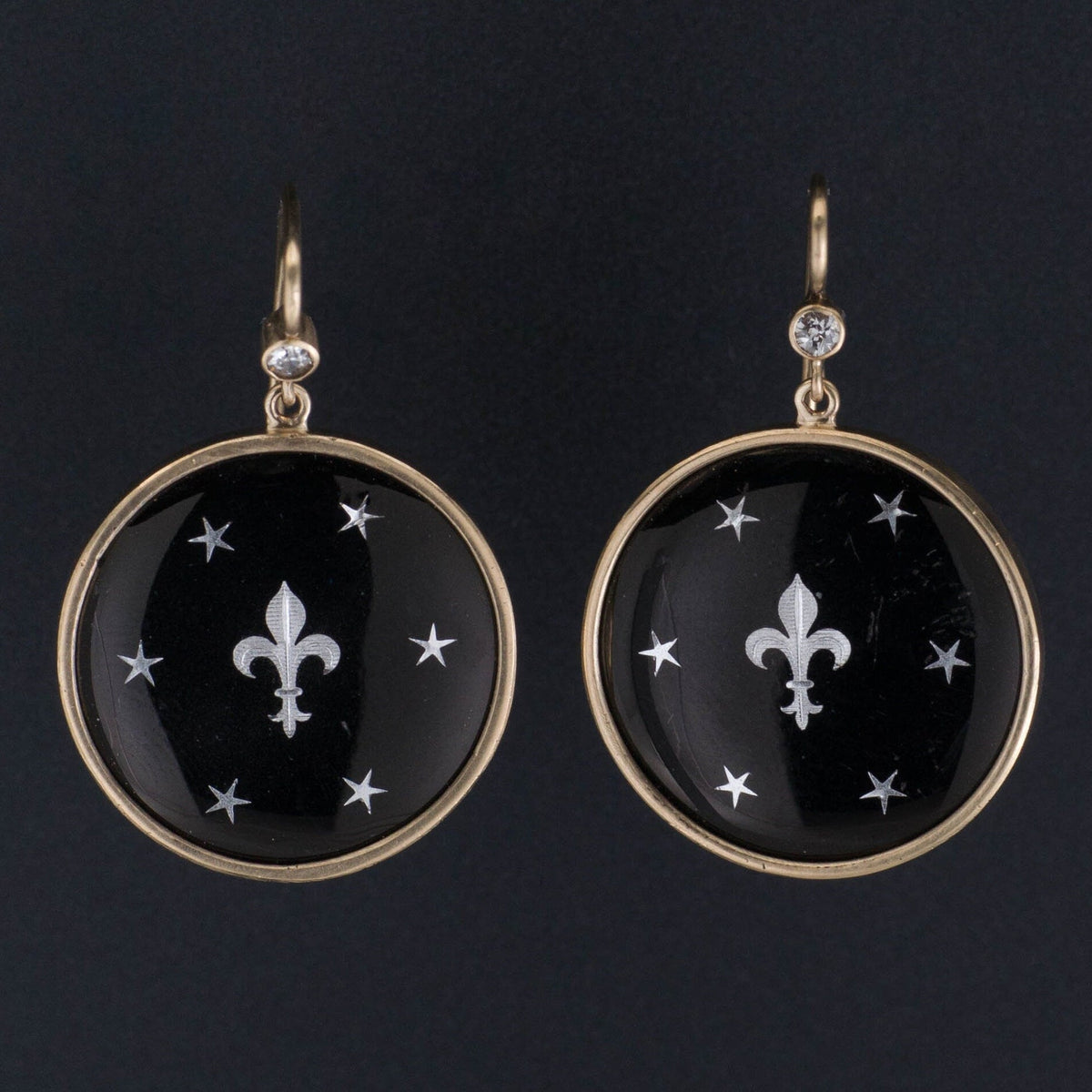 Antique Fleur de Lis Conversion Earrings of 14k Gold - Trademark Antiques