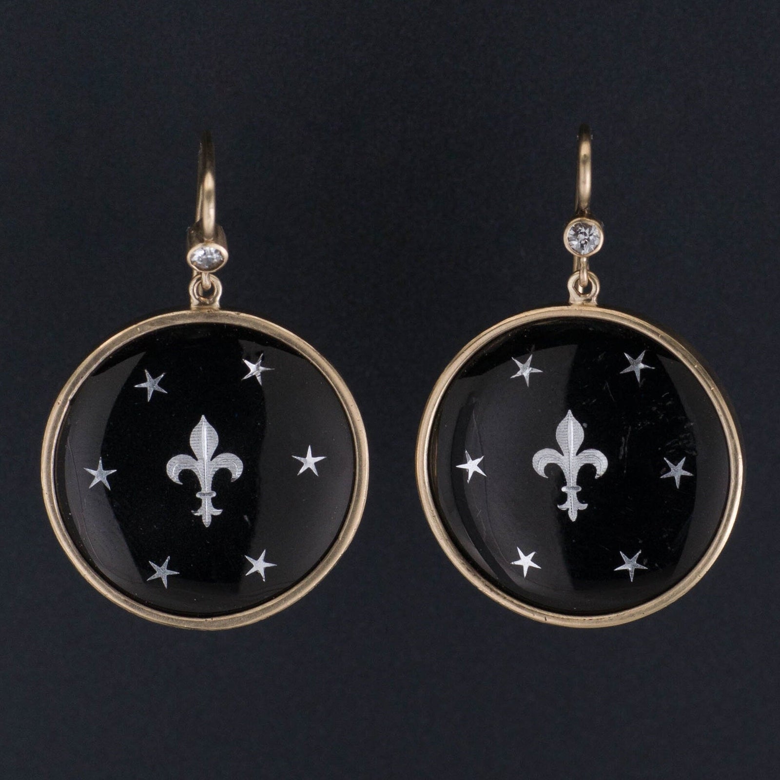 Antique Fleur de Lis Conversion Earrings of 14k Gold - Trademark Antiques