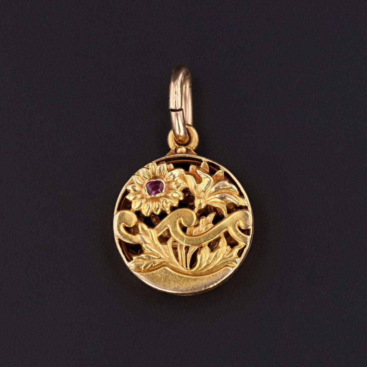 Antique Floral Vinaigrette Locket | Ruby Locket - Trademark Antiques