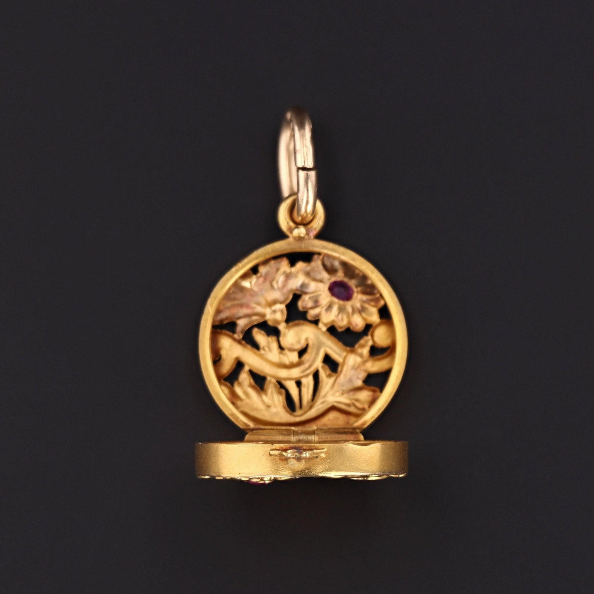Antique Floral Vinaigrette Locket | Ruby Locket - Trademark Antiques