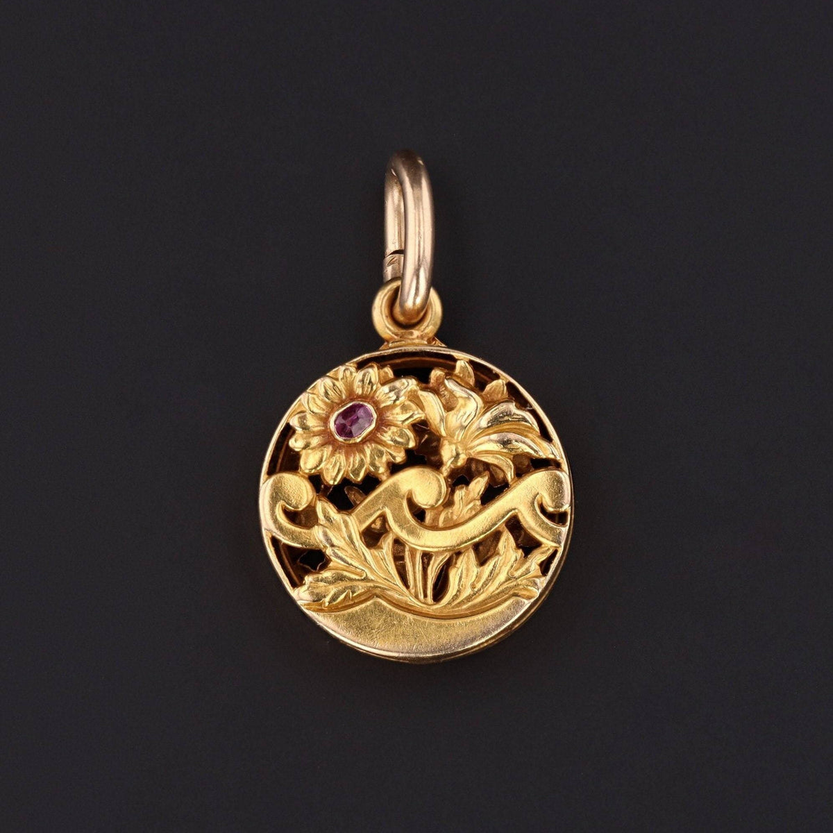 Antique Floral Vinaigrette Locket | Ruby Locket - Trademark Antiques