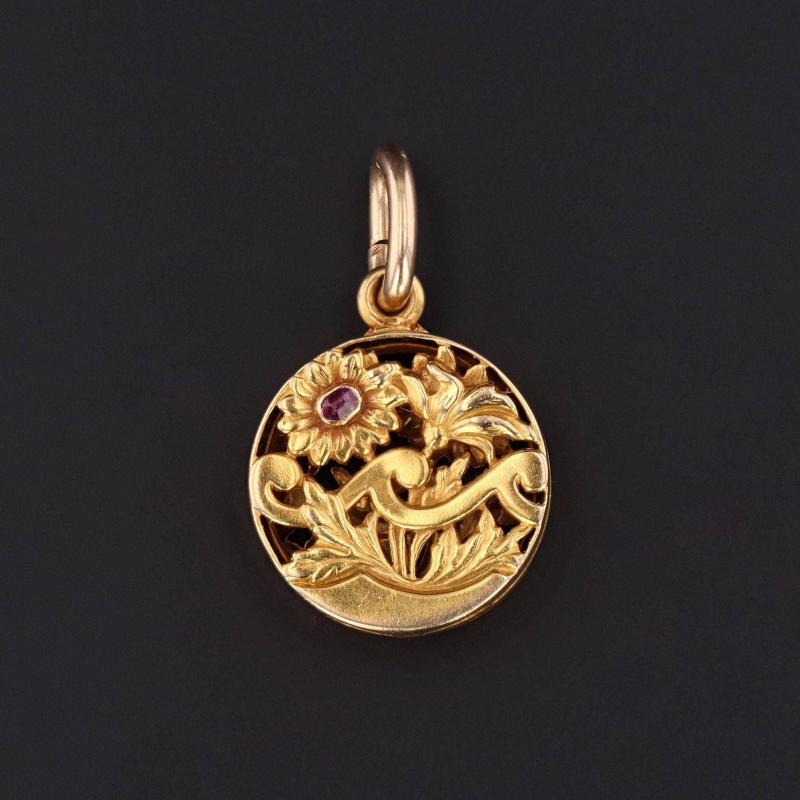 Antique Floral Vinaigrette Locket | Ruby Locket - Trademark Antiques