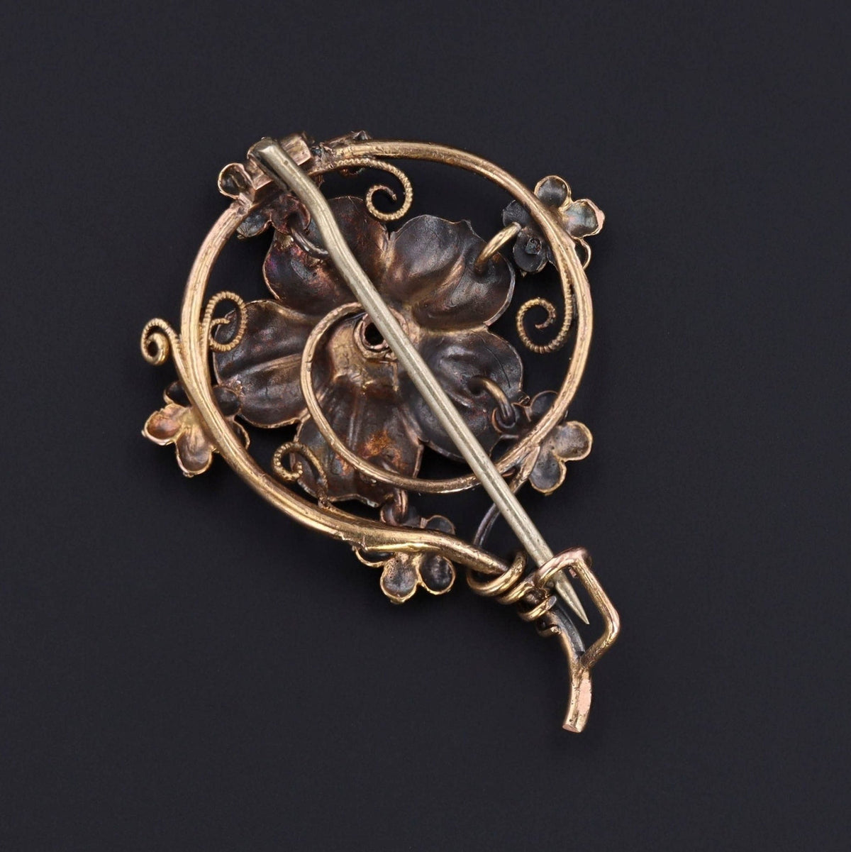Antique Flower Brooch | Antique 10k Gold &amp; Diamond Brooch - Trademark Antiques