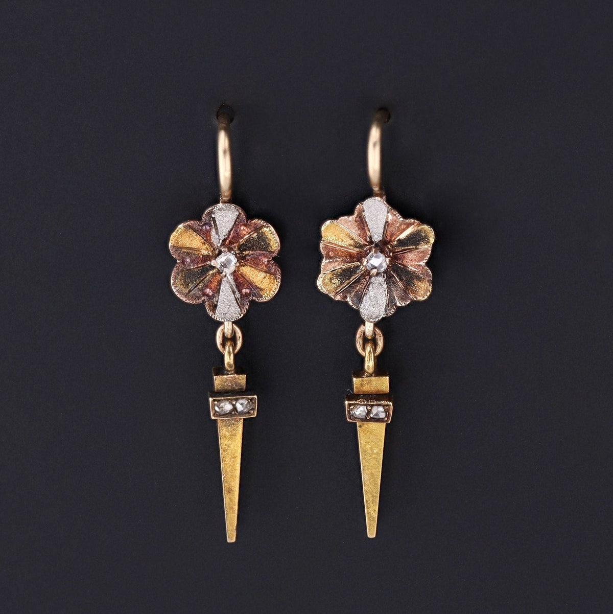 Antique Flower Earrings | Antique Diamond Flower Earrings - Trademark Antiques