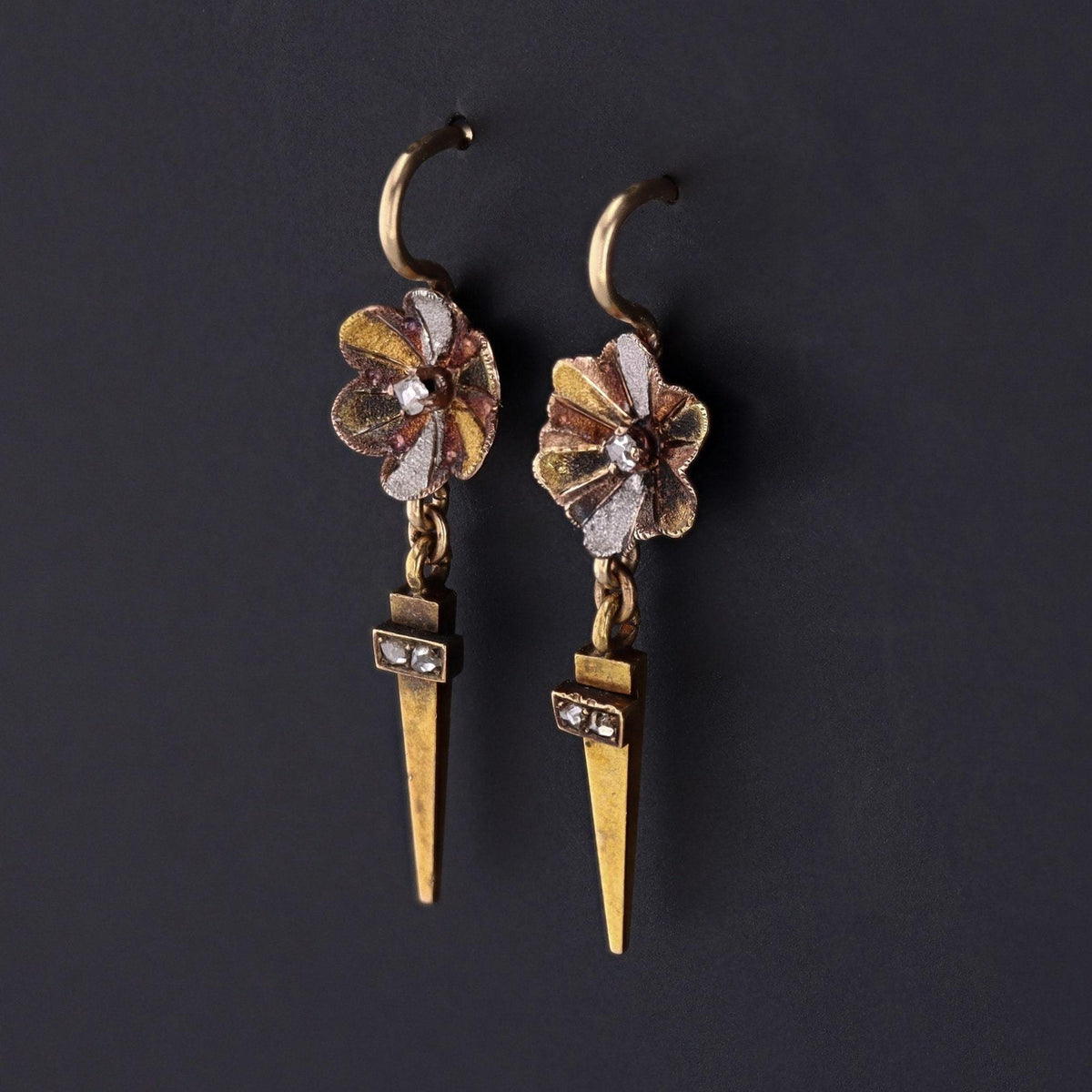Antique Flower Earrings | Antique Diamond Flower Earrings - Trademark Antiques