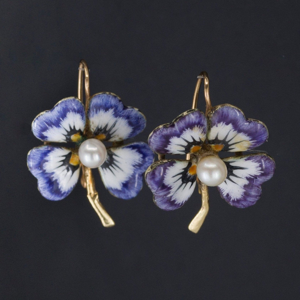 Antique Flower Earrings | Enamel &amp; Pearl Flower Earrings - Trademark Antiques