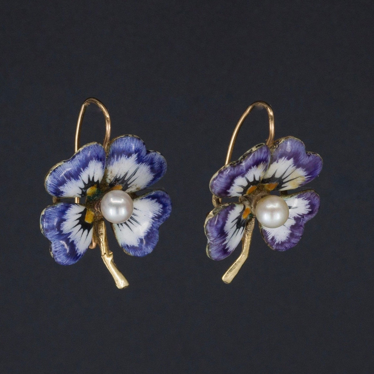 Antique Flower Earrings | Enamel &amp; Pearl Flower Earrings - Trademark Antiques