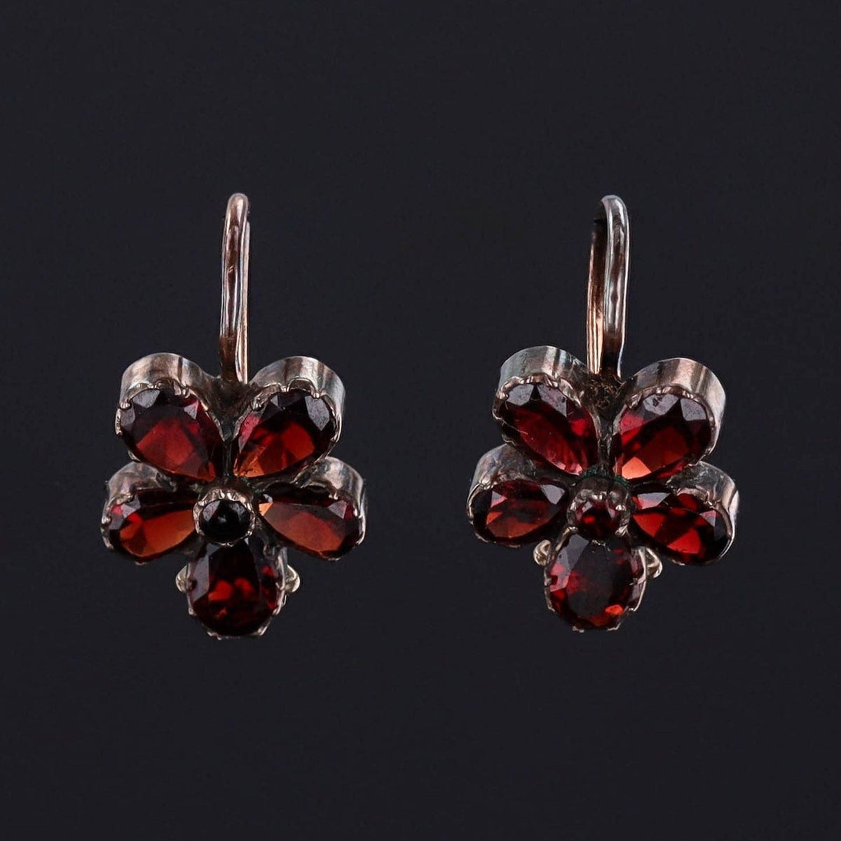 Antique Flower Earrings | Garnet &amp; Silver Flower Earrings - Trademark Antiques