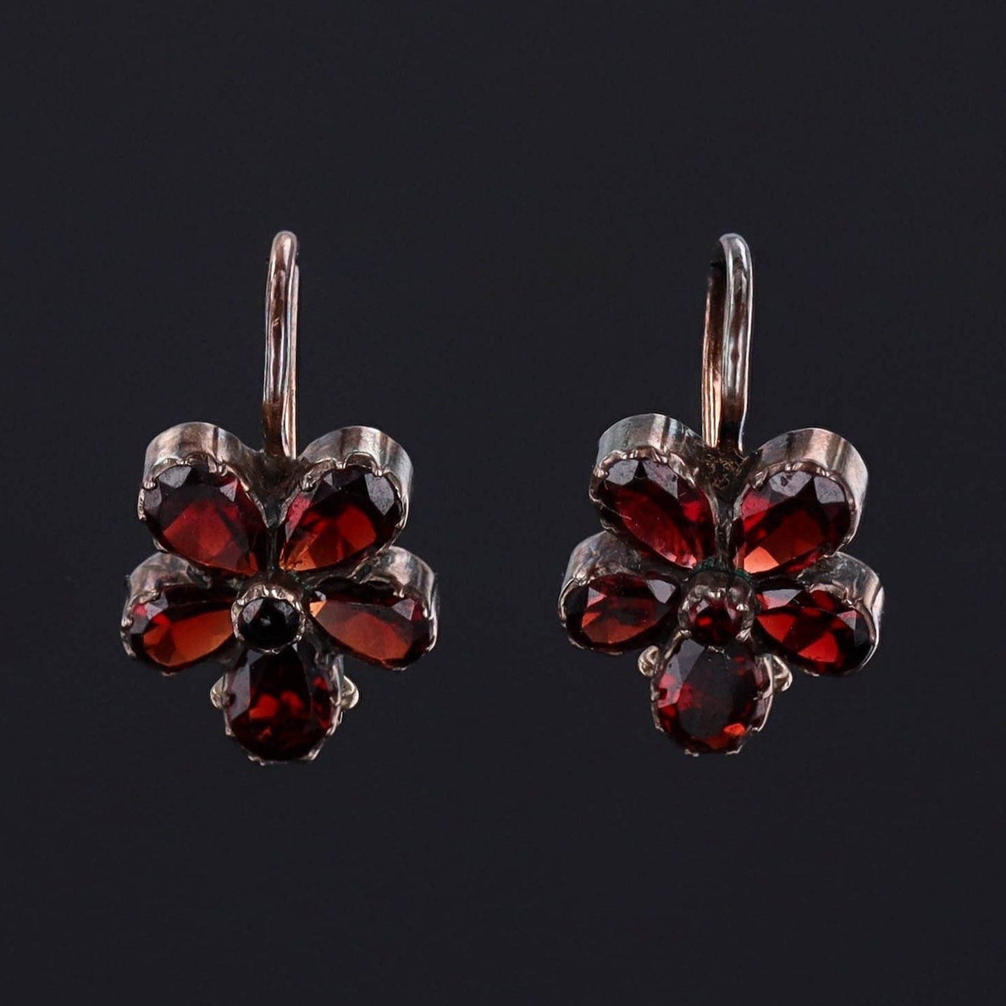 Antique Flower Earrings | Garnet & Silver Flower Earrings - Trademark Antiques