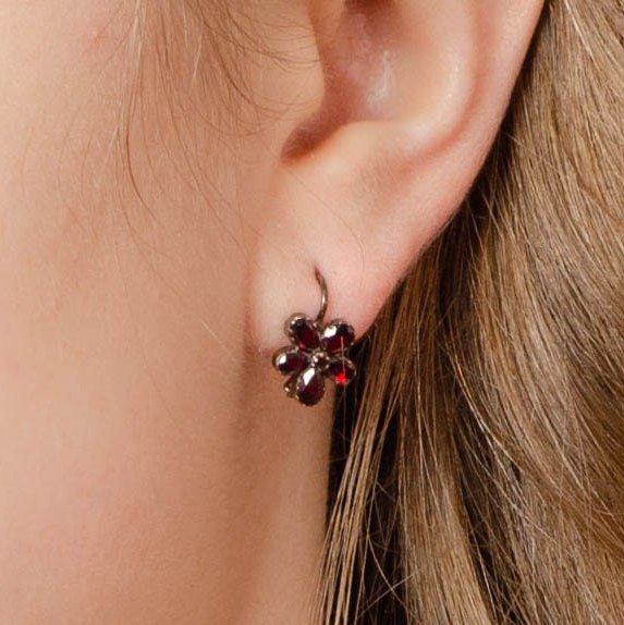 Antique Flower Earrings | Garnet &amp; Silver Flower Earrings - Trademark Antiques