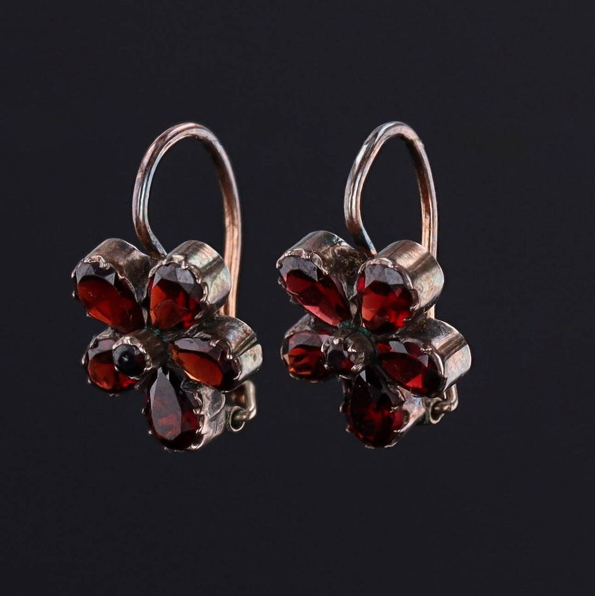 Antique Flower Earrings | Garnet &amp; Silver Flower Earrings - Trademark Antiques