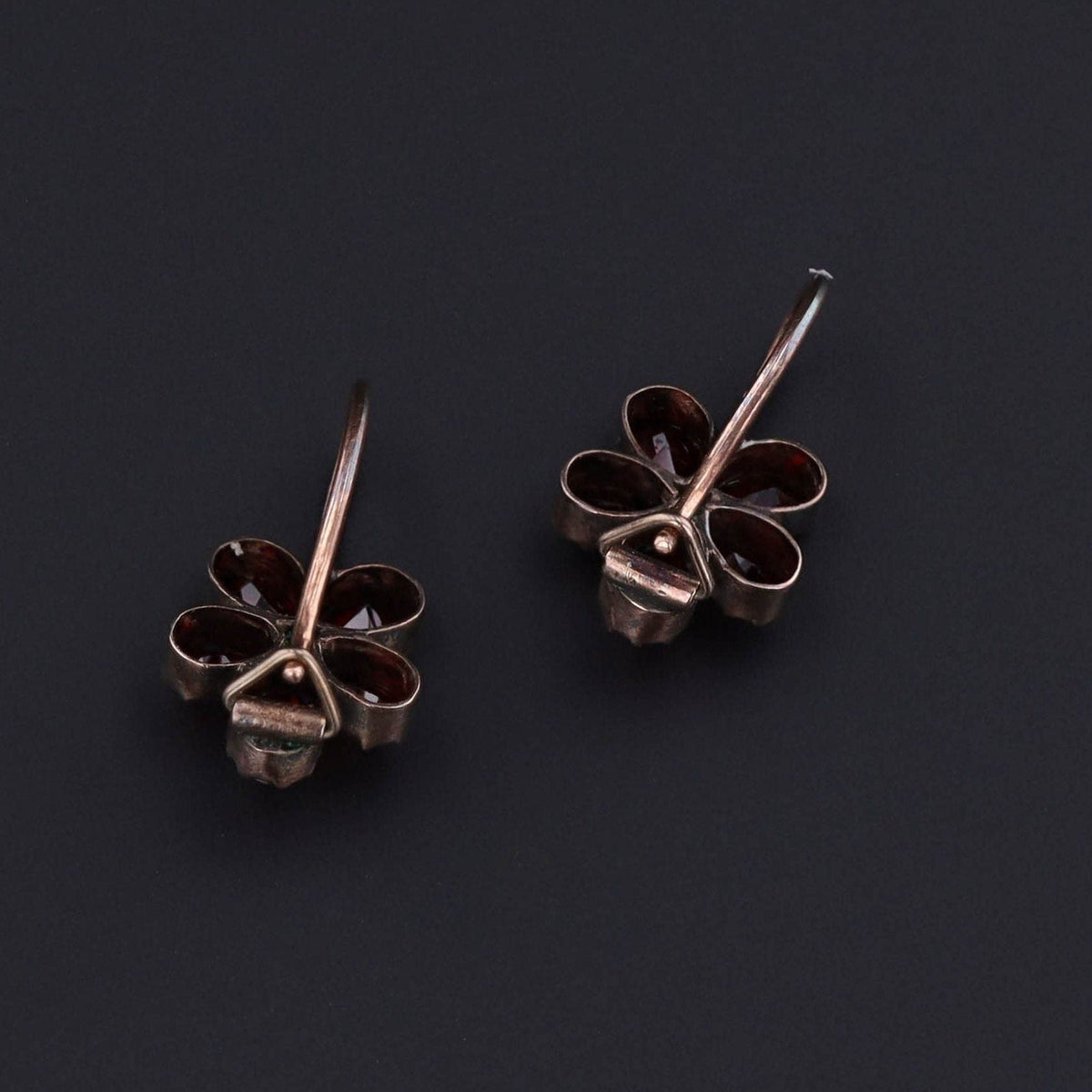 Antique Flower Earrings | Garnet &amp; Silver Flower Earrings - Trademark Antiques