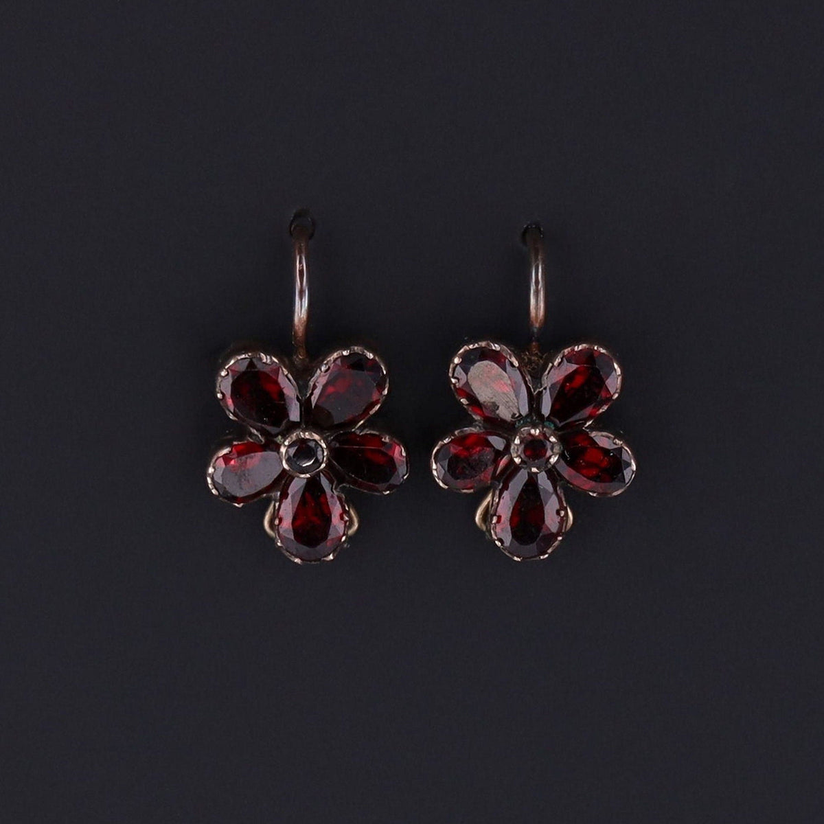 Antique Flower Earrings | Garnet &amp; Silver Flower Earrings - Trademark Antiques