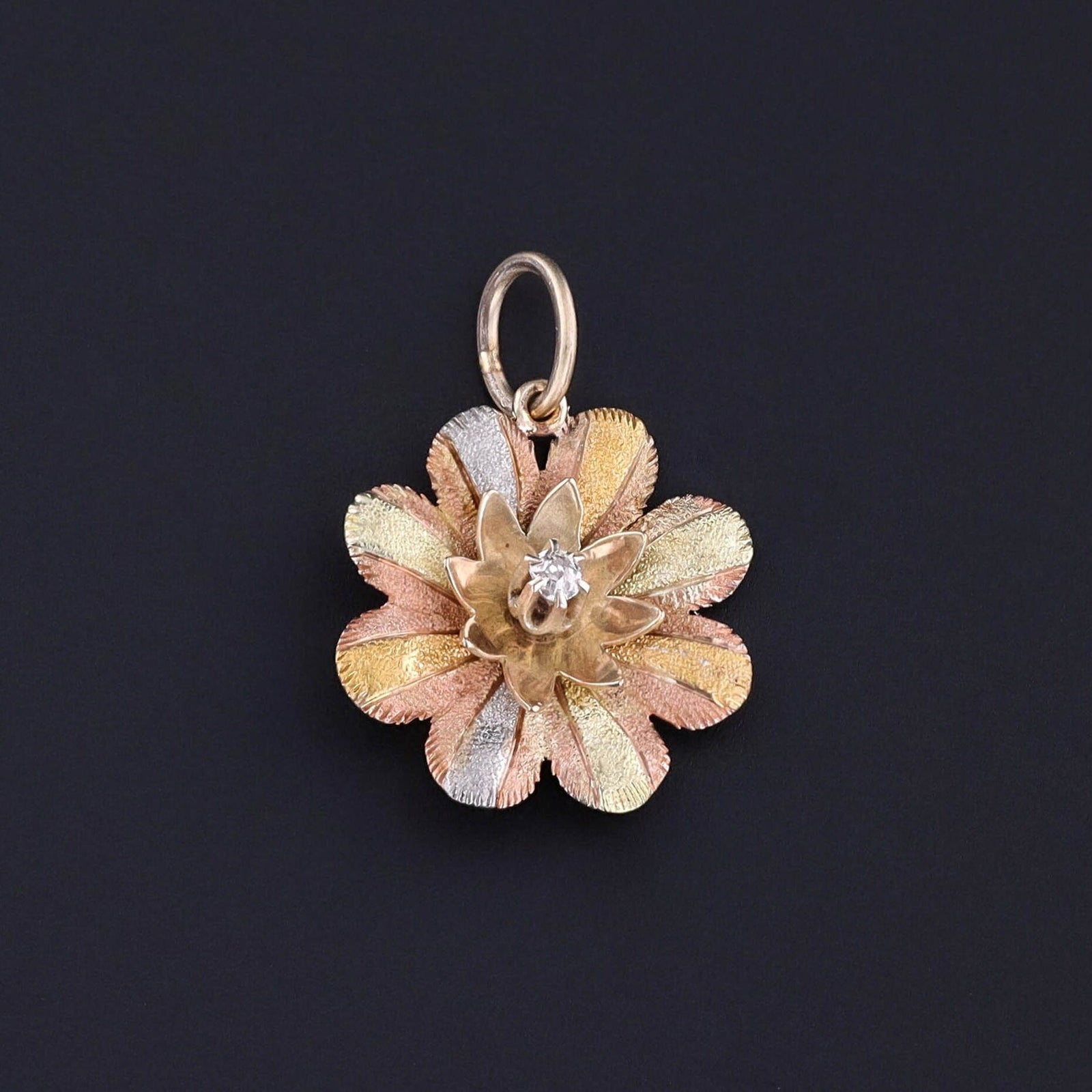 Antique Flower Pendant of 14k Tri - colored Gold - Trademark Antiques