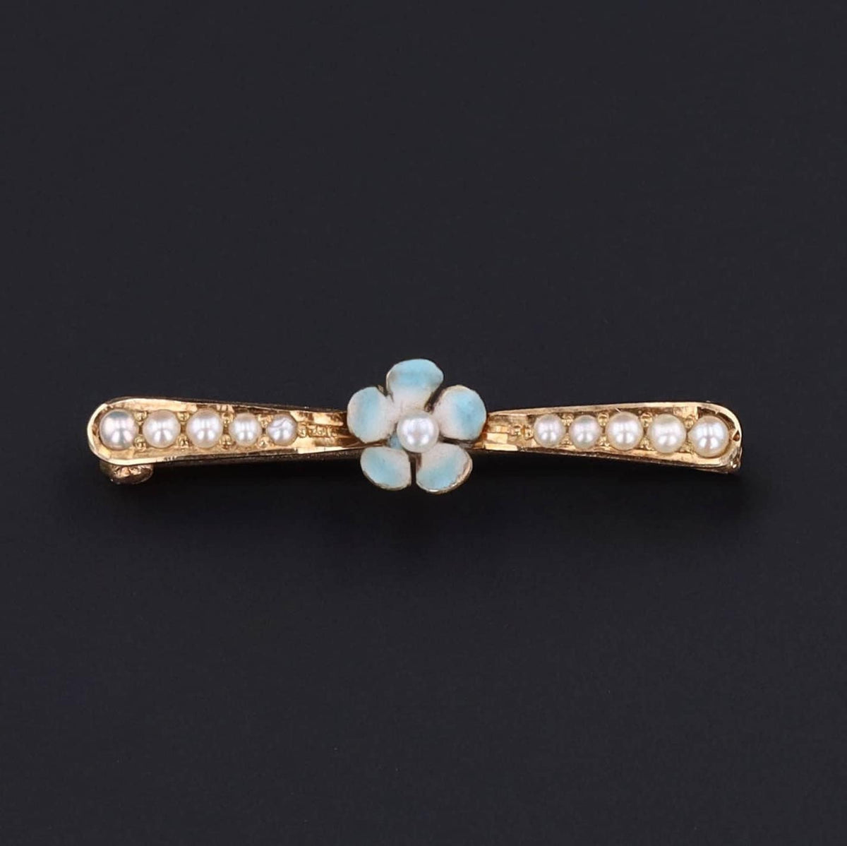 Antique Forget - Me - Knot Lace Pin | 14K Gold Pearl &amp; Enamel Pin - Trademark Antiques