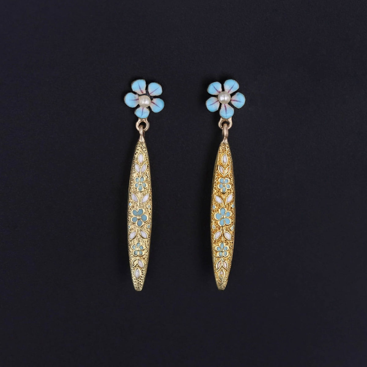Antique Forget - Me - Not Earrings of 14k Gold - Trademark Antiques