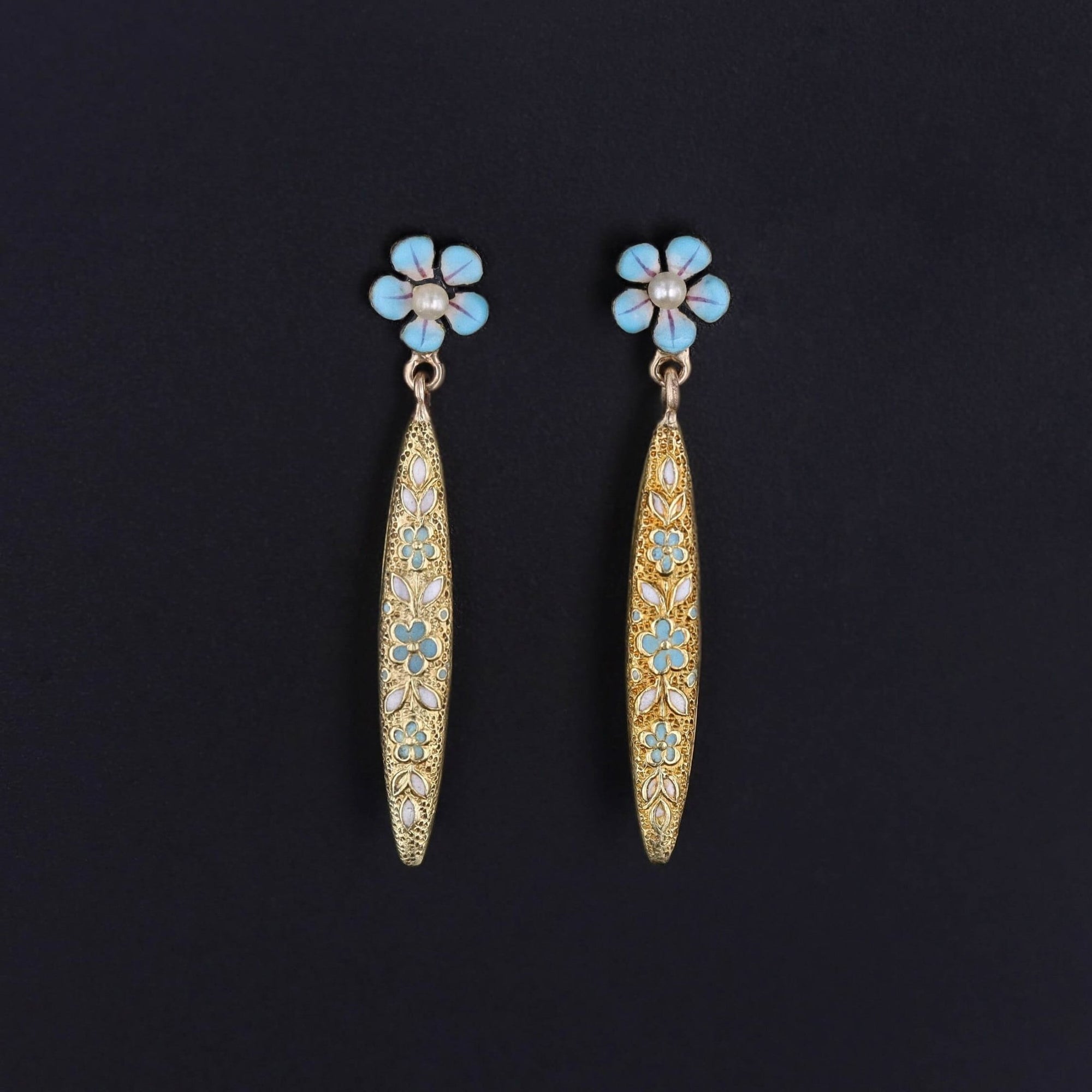 Antique Forget - Me - Not Earrings of 14k Gold - Trademark Antiques
