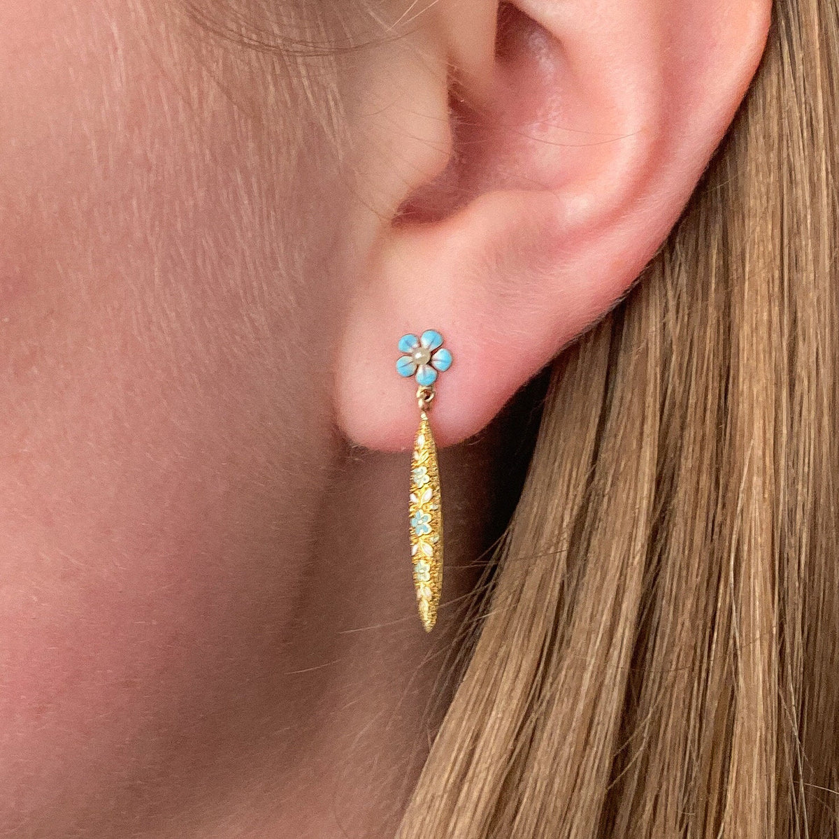 Antique Forget - Me - Not Earrings of 14k Gold - Trademark Antiques