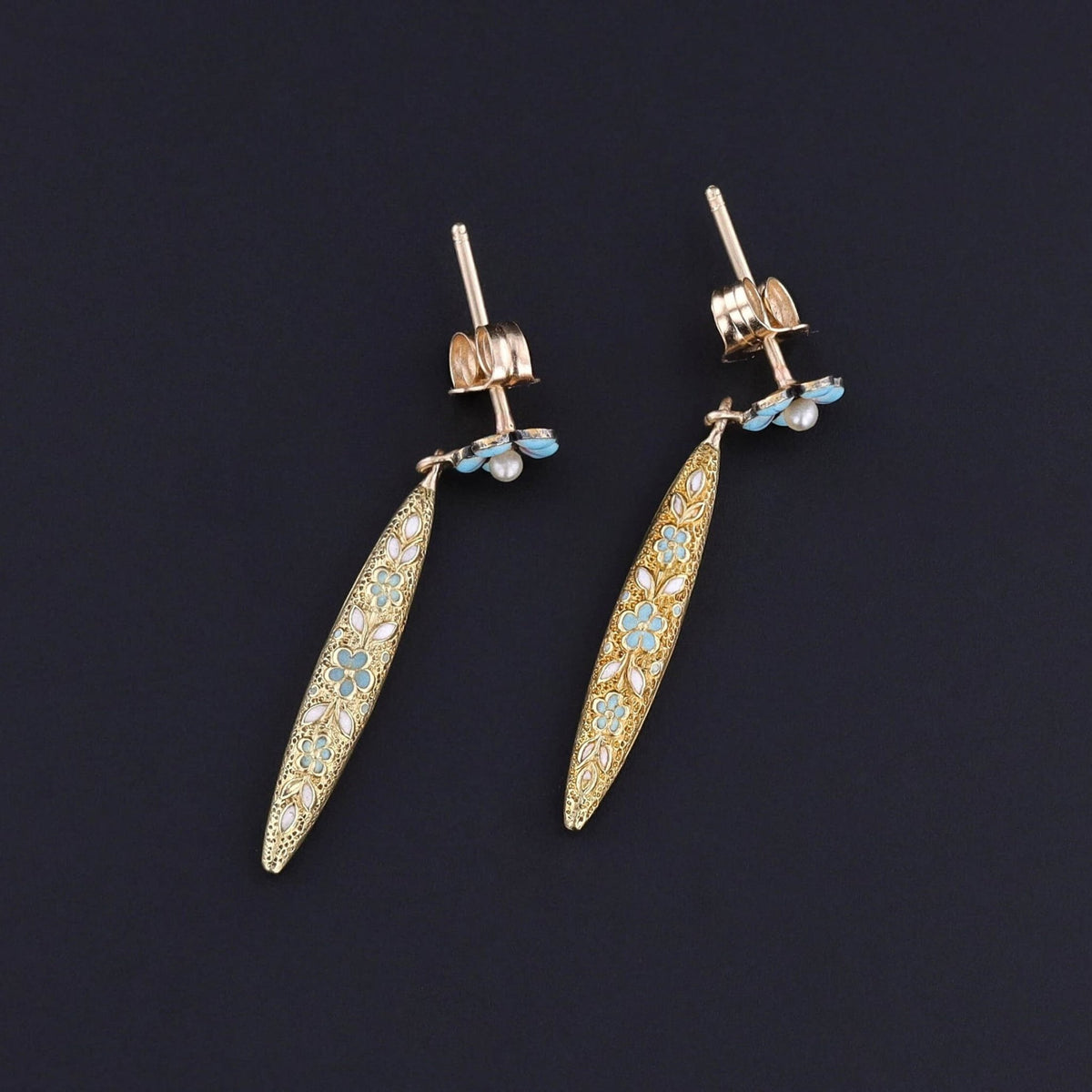 Antique Forget - Me - Not Earrings of 14k Gold - Trademark Antiques