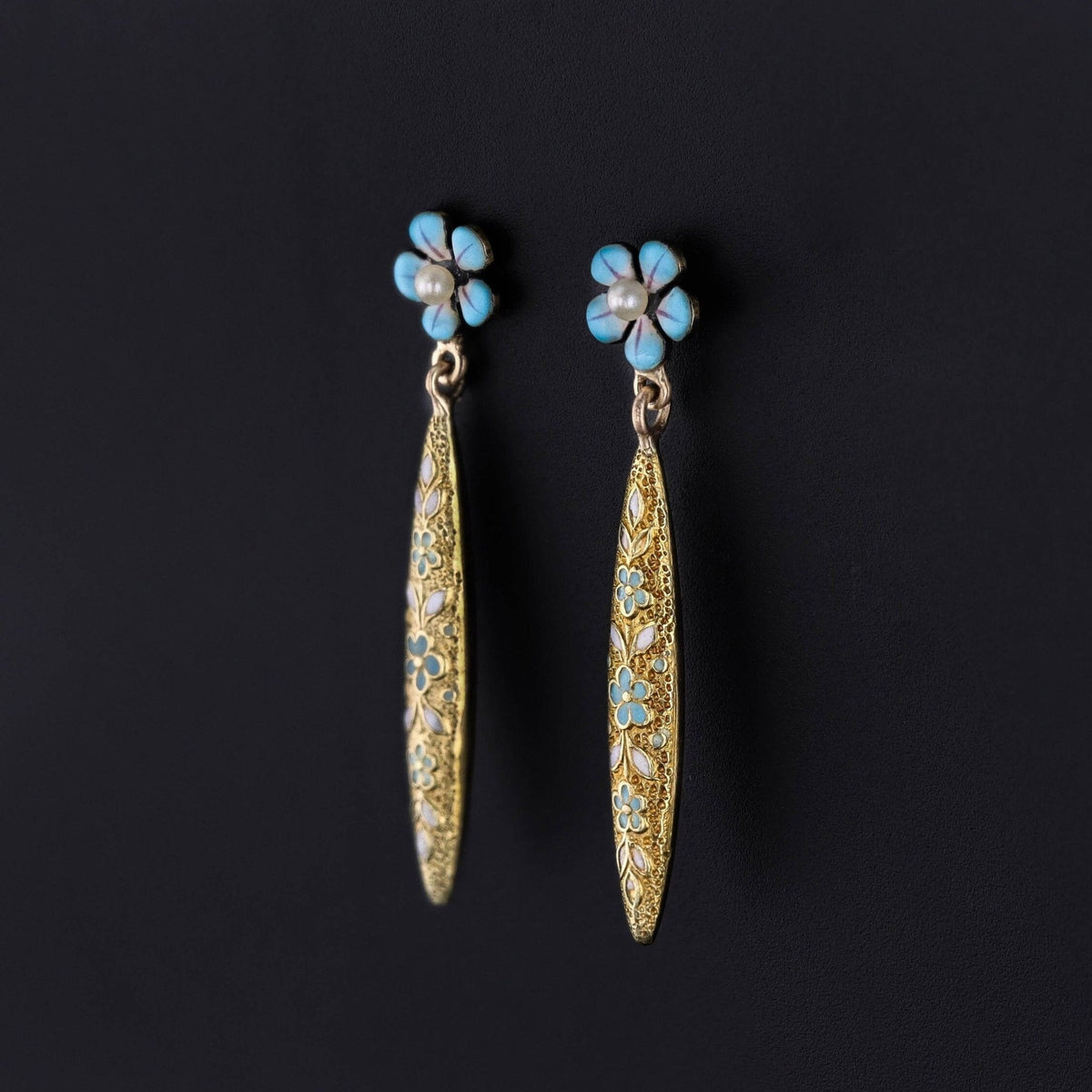 Antique Forget - Me - Not Earrings of 14k Gold - Trademark Antiques