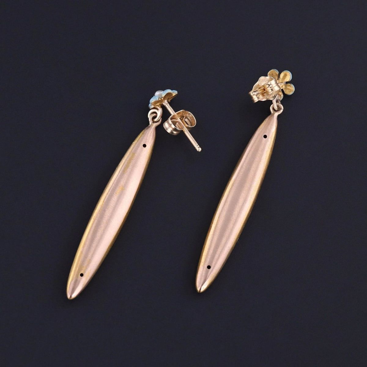 Antique Forget - me - not Flower Earrings of 14k Gold - Trademark Antiques