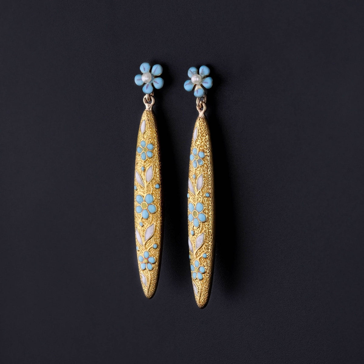 Antique Forget - me - not Flower Earrings of 14k Gold - Trademark Antiques