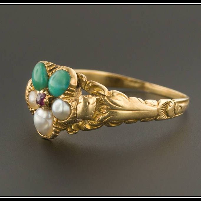 Antique Forget - Me - Not Flower Ring | Turquoise &amp; Pearl Flower Ring - Trademark Antiques