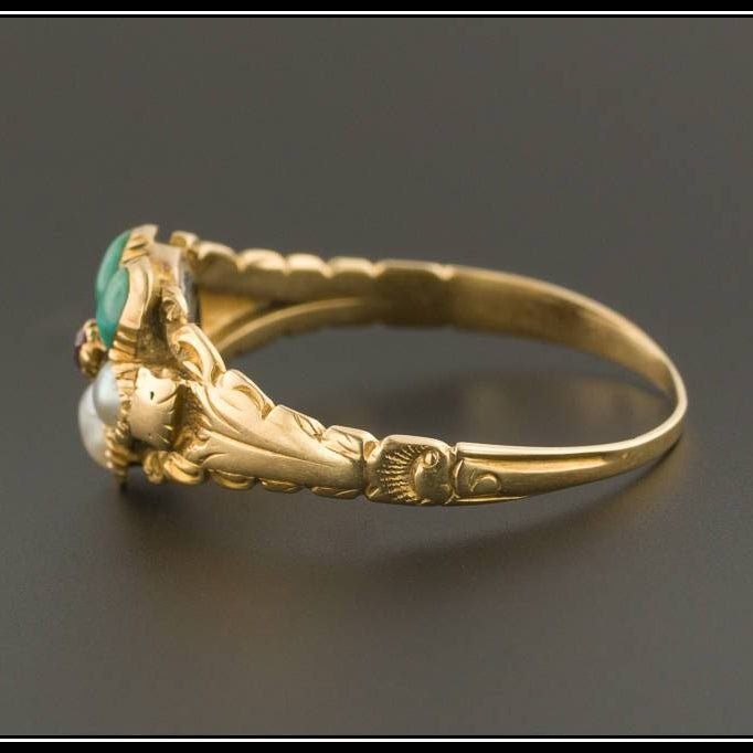 Antique Forget - Me - Not Flower Ring | Turquoise &amp; Pearl Flower Ring - Trademark Antiques