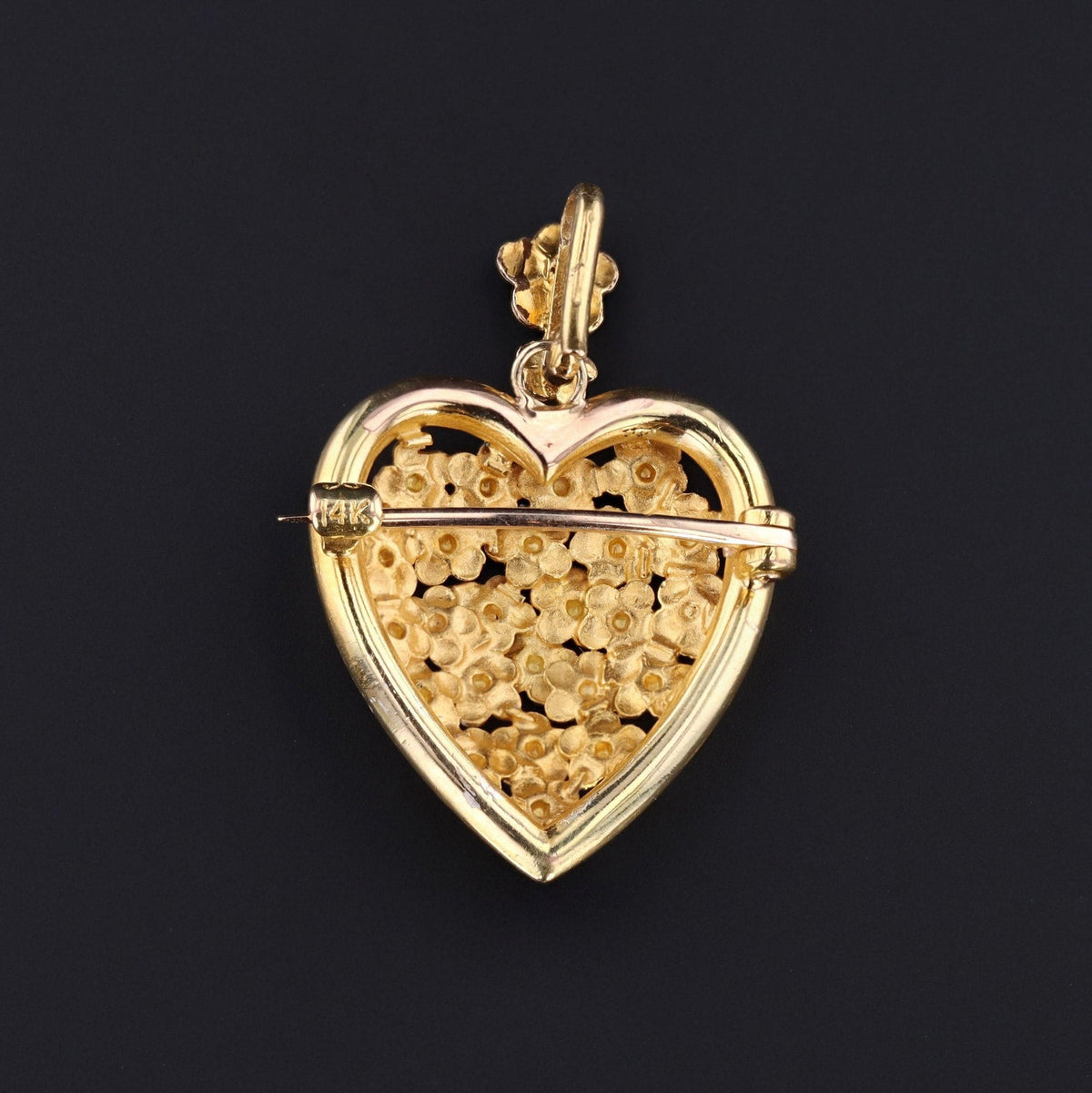 Antique Forget - Me - Not Heart Pendant | 14k Gold Pendant or Brooch - Trademark Antiques