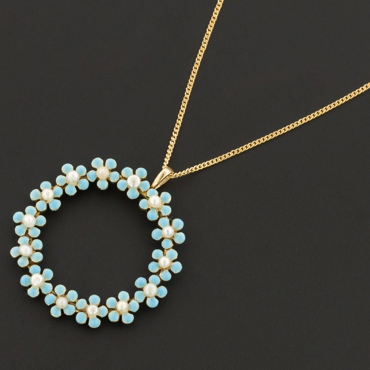 Antique Forget - Me - Not Pendant | 14k Gold Pendant on Optional 18k Chain - Trademark Antiques