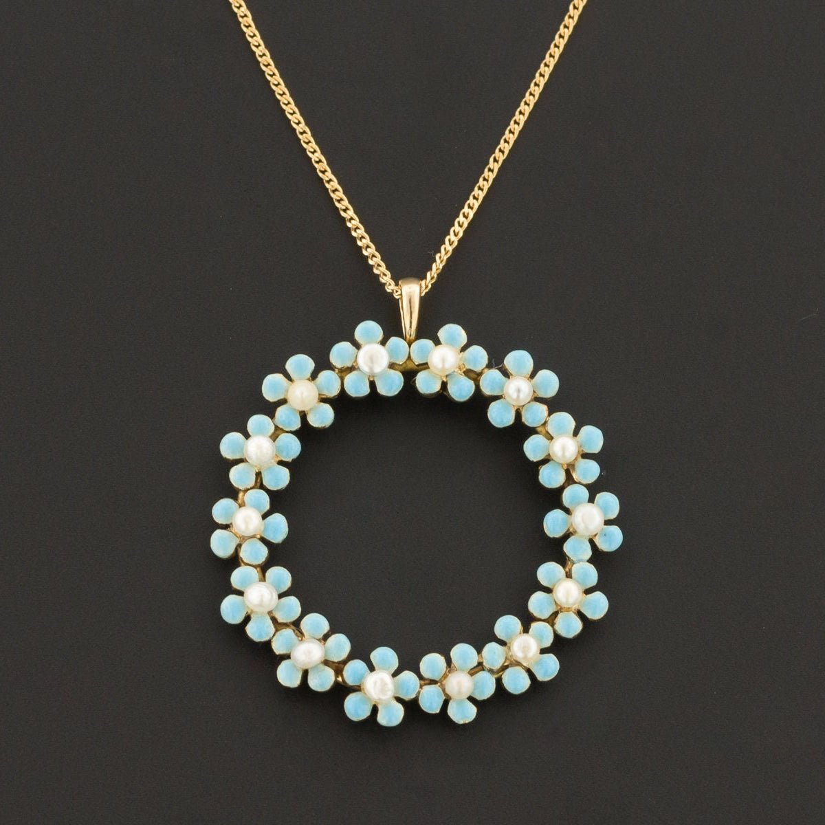 Antique Forget - Me - Not Pendant | 14k Gold Pendant on Optional 18k Chain - Trademark Antiques