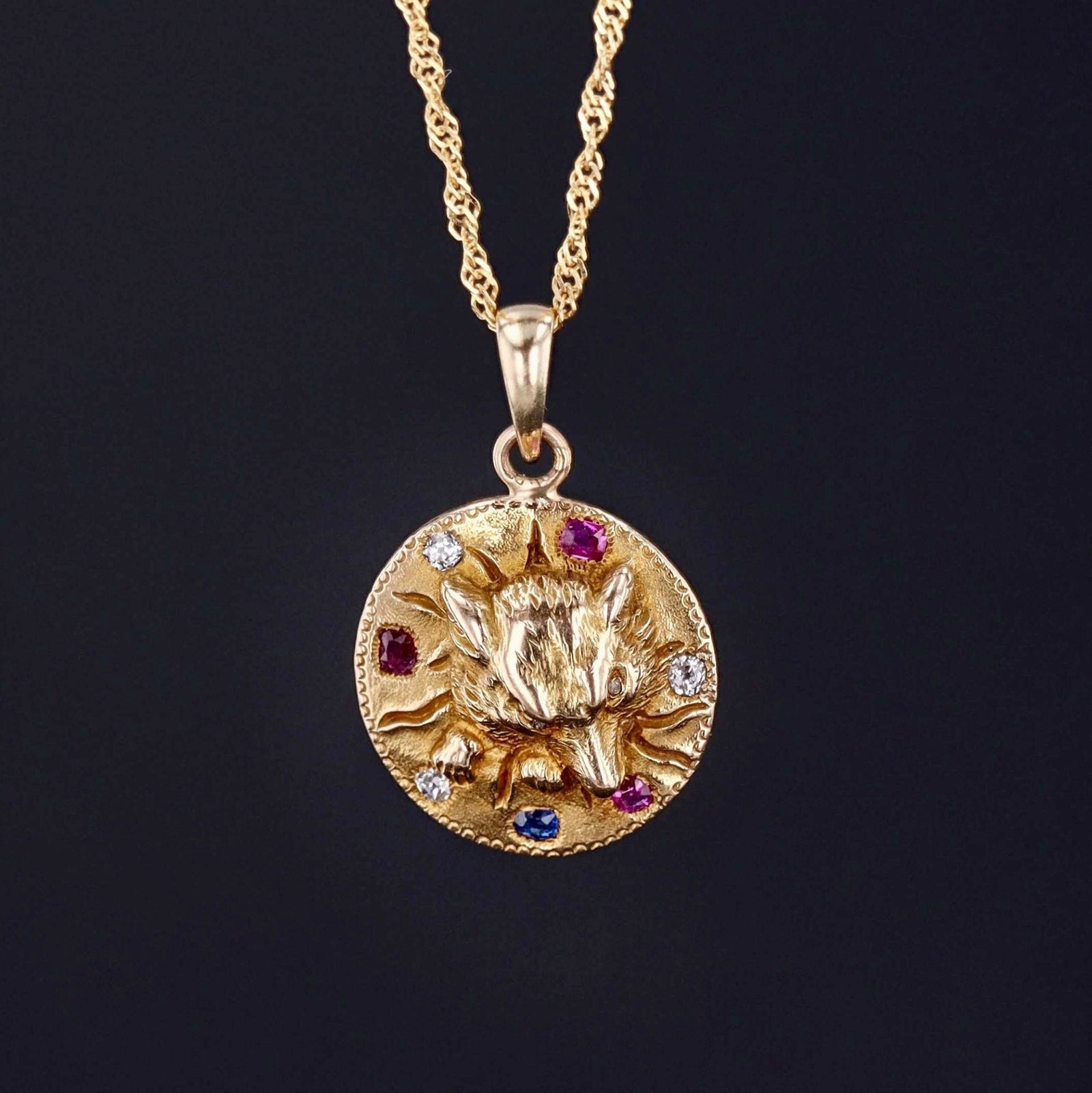 Antique Fox Pendant | Fox with Rubies, Diamonds and Sapphire - Trademark Antiques
