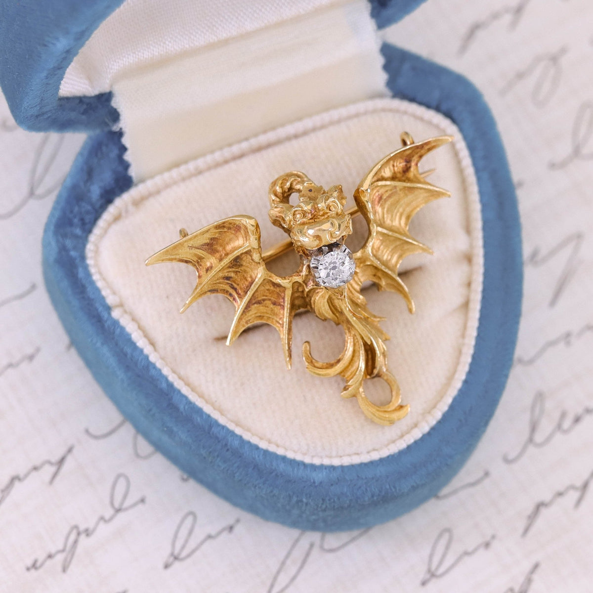 Antique French Art Nouveau Dragon Brooch of 18k Gold - Trademark Antiques