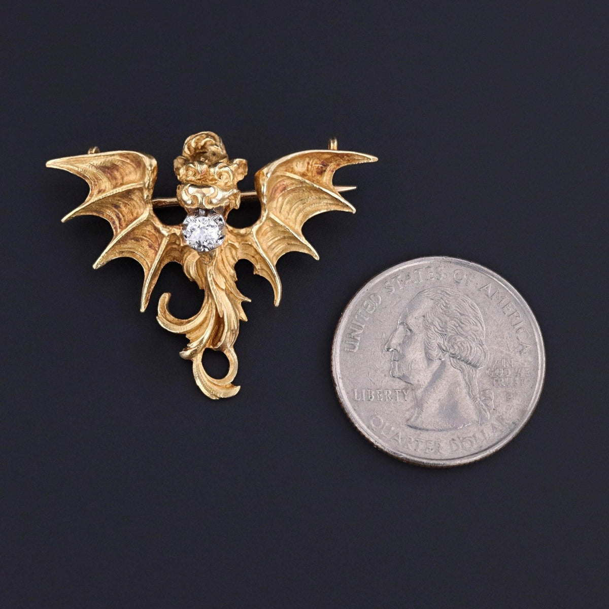 Antique French Art Nouveau Dragon Brooch of 18k Gold - Trademark Antiques