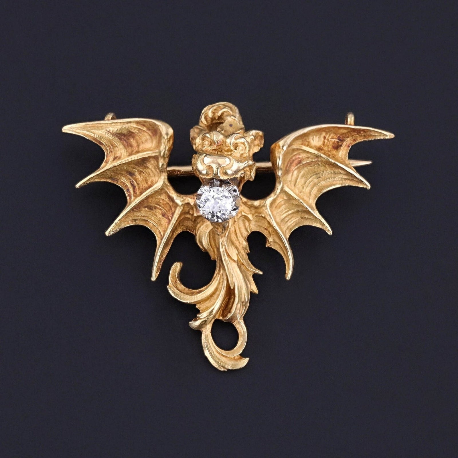 Antique French Art Nouveau Dragon Brooch of 18k Gold - Trademark Antiques