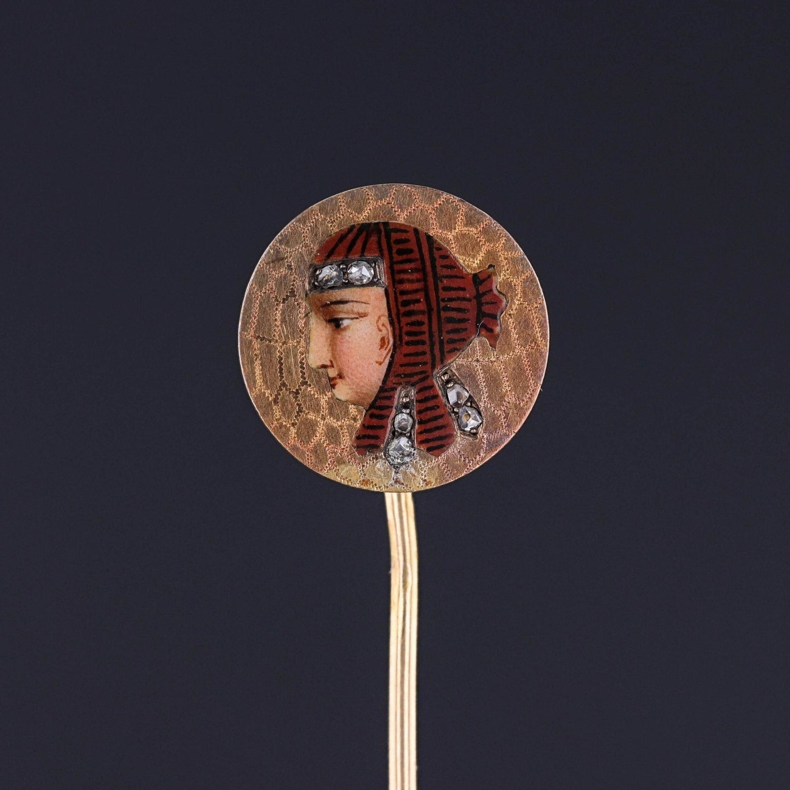 Antique French Enamel Stickpin of 18k Gold - Trademark Antiques